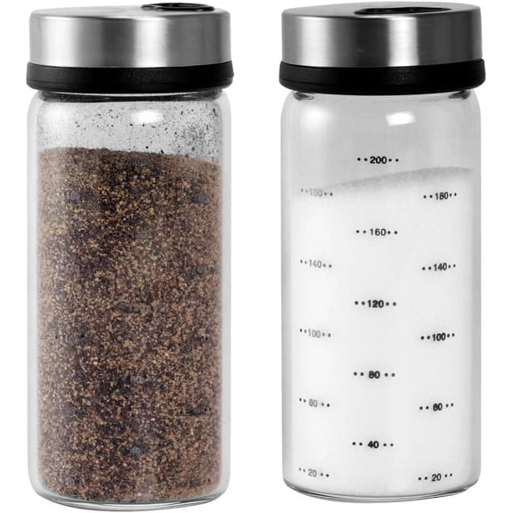 Seasoning jar with 304 Stainless Shaker Sets,Salt and Pepper Shakers with Adjustable Pour Holes for Himalayan, Kosher and Sea Salts.Set of 2 Pcs