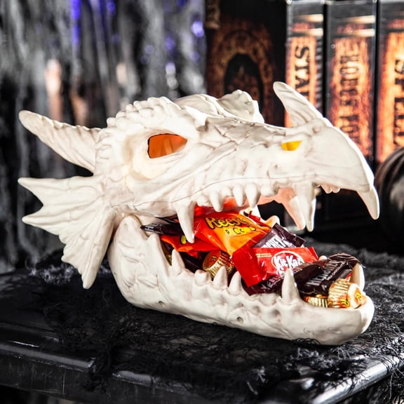 Seasons 14 in Light-Up Dragon Skull Candy Bowl Decoration - Off-White
