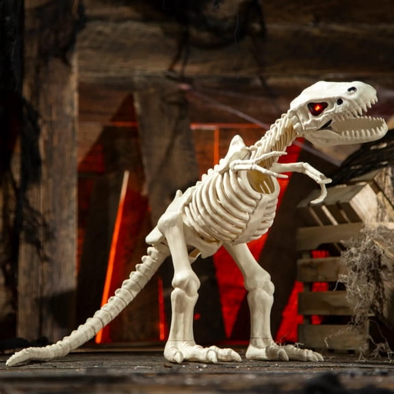 Seasons - 15 1/2" Animated Light-Up Tyrannosaurus Rex Skeleton Halloween Decoration - One Size
