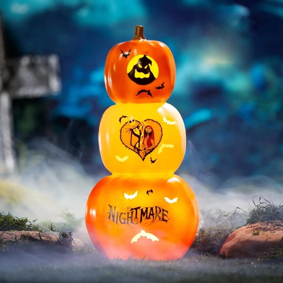 Seasons 18 in The Nightmare Before Christmas Light-Up Stacked Pumpkins Tabletop Decoration - Orange