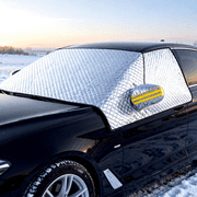 All Seasons 360 Car Windshield Snow Cover with Side Mirror Protectors | Reversible Sunshade Ice Shield | Windproof Straps & Reflective Strips | Easy Install Winter Summer Protection
