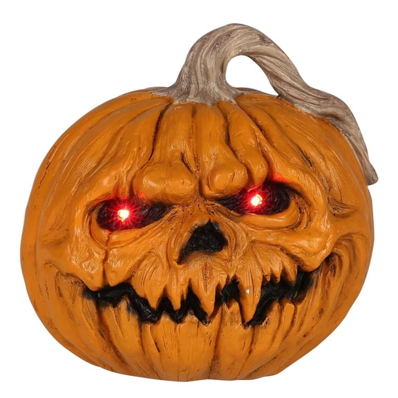 Seasons 8 in Light-Up Creepy Plastic Pumpkin with Sound - Orange