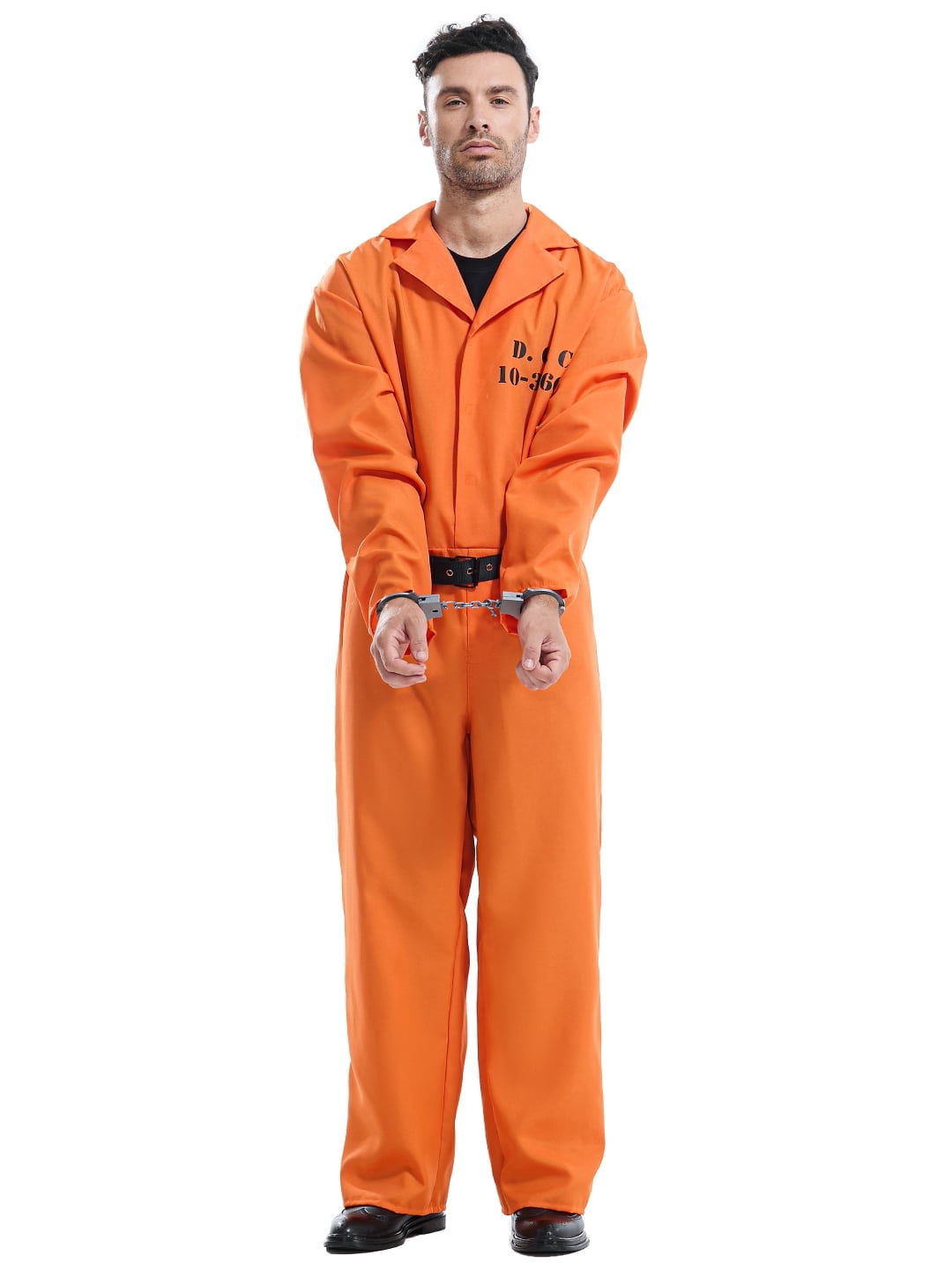 Seasons Adult Orange Prison Jumpsuit Costume with Belt and Handcuffs