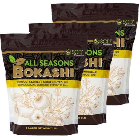 All Seasons Bokashi Compost Starter - 2 lbs (1 Gallon) 6.6 lbs Dry Bokashi Bran for Kitchen Compost Bin, Compost Pet and Food Waste Easily with Low Odor, (3 Pack) by SCD Probiotics