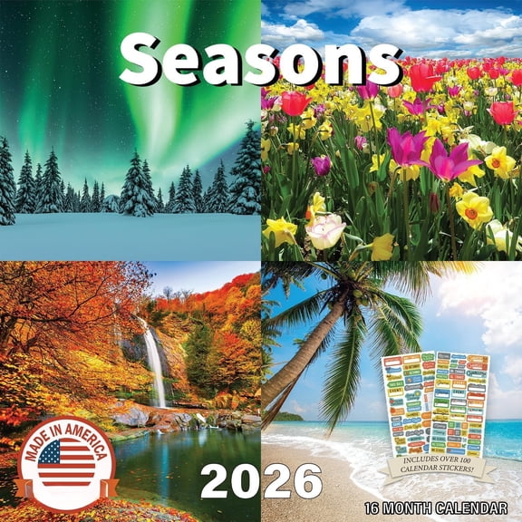 Seasons Calendar 2026 - Deluxe 2026 Changing Seasons Wall Calendar Bundle with 100 Reminder Stickers (Nature Gifts, Office Supplies) | The