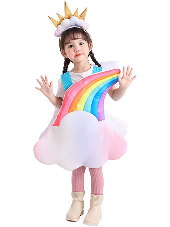 Child Light Up Rainbow Costume, Size 3-4T, Cloud 7 Colors Rainbow Outfits with Sun Headpiece