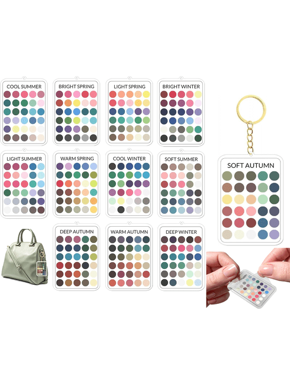 Seasons Color Analysis Swatch Keychain Portable Palette, 12 Pcs Clear Acrylic Keyring, Personal Styling Dressing Guide Gifts for Fashion Lovers(RL)
