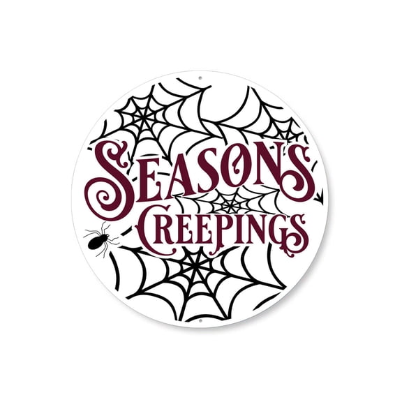 Seasons Creepings Spider Web Halloween Aluminum Metal Decor Sign - 12" Round