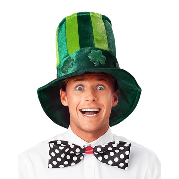 Seasons Green Plush Leprechaun Top Hat - St. Patrick's Day Costume Accessories Shamrock Green Velvet Hat for Men or Women
