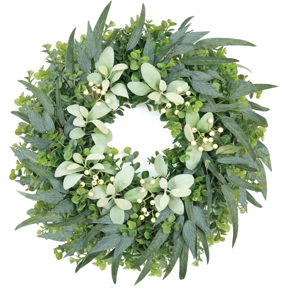 All Seasons Greenery Wreath: Guvpev 26" Large Artificial Eucalyptus Wreath with White Berries - Durable Outdoor Decor for Front Door, Home Wall, and Farmhouse Front Porch Window Display