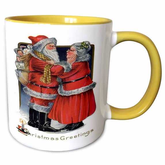3drose, Seasons Greetings- Christmas Gifts, Christmas, Christmas Cards, Mr and Mrs Claus, Xmas, 15oz Two-tone Yellow Mug
