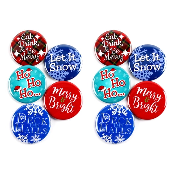 Seasons Greetings Christmas Holiday Pinback Buttons - 2.25 Inch Round - 10 Pack