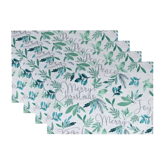 Elrene Home Fashions Seasons Greetings Holiday Fabric Placemats, Set of 4, Blue, 13" x 19"