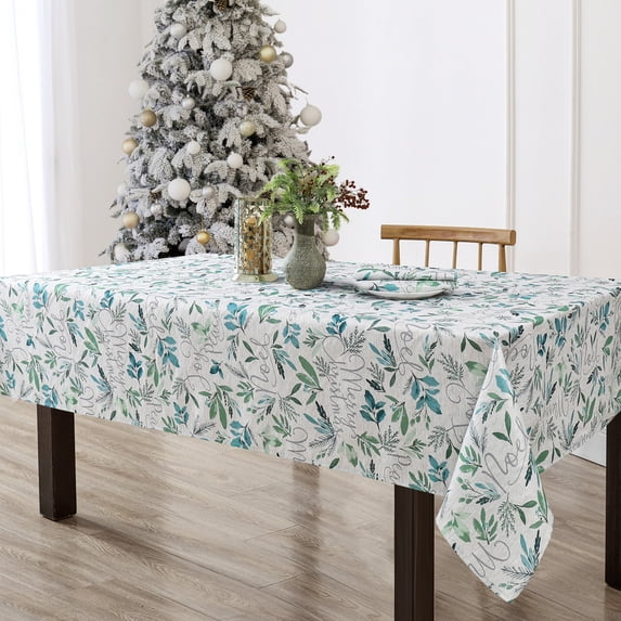 Elrene Home Fashions Seasons Greetings Holiday Fabric Tablecloth, Blue, 52" x 70" Rectangle