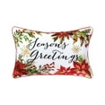 thumbnail image 1 of Seasons Greetings Poinsettia Printed and Embroidered Christmas Throw Pillow, 14" x 22", 1 of 7