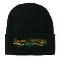 thumbnail image 1 of Seasons Greetings with Mistletoe Embroidered Long Beanie - Black OSFM, 1 of 5