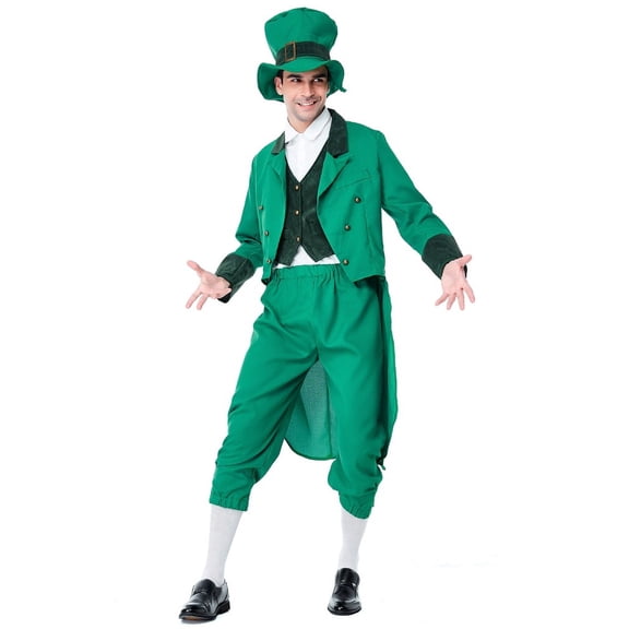 Seasons Men St. Patrick's Day Costume Green Leprechaun Costume Suit Victorian Tailcoat Jacket, M