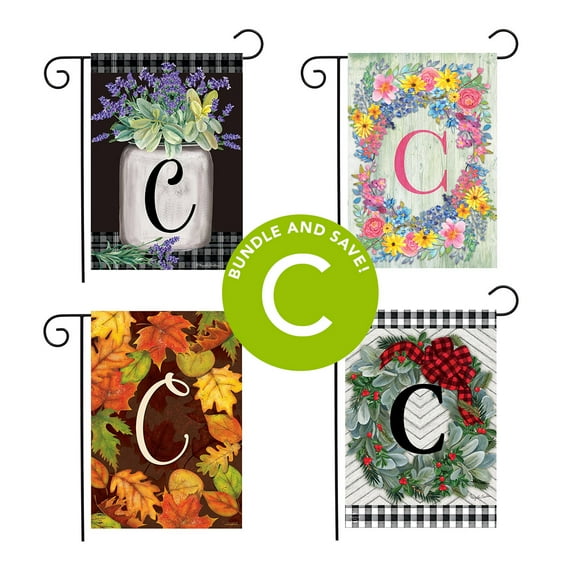 Seasons Monogram Letter C Garden Flag Bundle - Set of 4 - 12.5" x 18" Gift Set