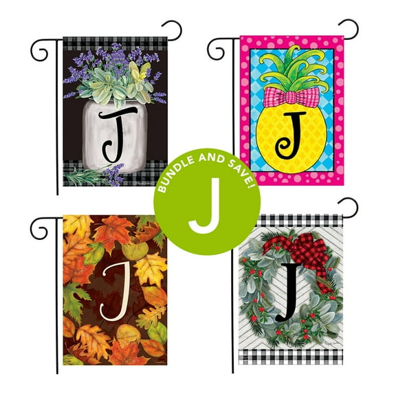 Seasons Monogram Letter J Garden Flag Bundle - Set of 4 - 12.5" x 18" Gift Set