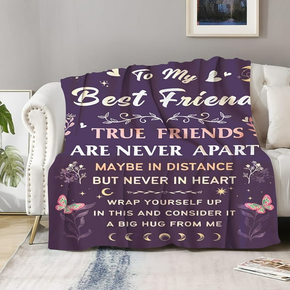 All Seasons Soft Lodge Style Knitted Polyester Friendship Throw Blanket with Heartfelt Message for Best Friend, Character Themed Cozy Wrap with Special Embellishment Features, Perfect for Gifting