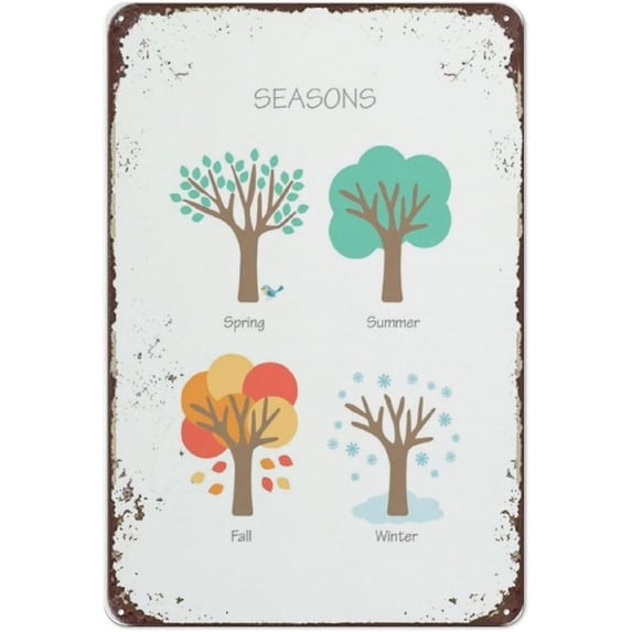 Seasons - Summer Winter Fall Spring Kids Wall Art Room Decor, Playroom, Home School, Pre-School & Montessori,Home Bar Kitchen Coffee Man Cave Garage Wall Decor Art Tin Sign 6x8 Inch