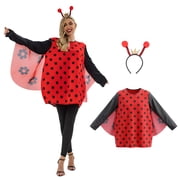 Seasons Womens Ladybug Costume, Funny Animal Halloween Outfit with Wings and Headband, One Size