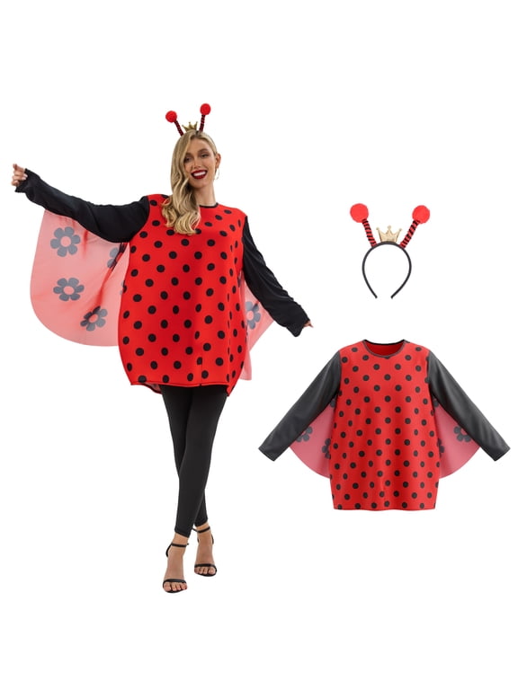 Women's Ladybug Costume, Funny Animal Halloween Outfit with Wings and Headband, One Size