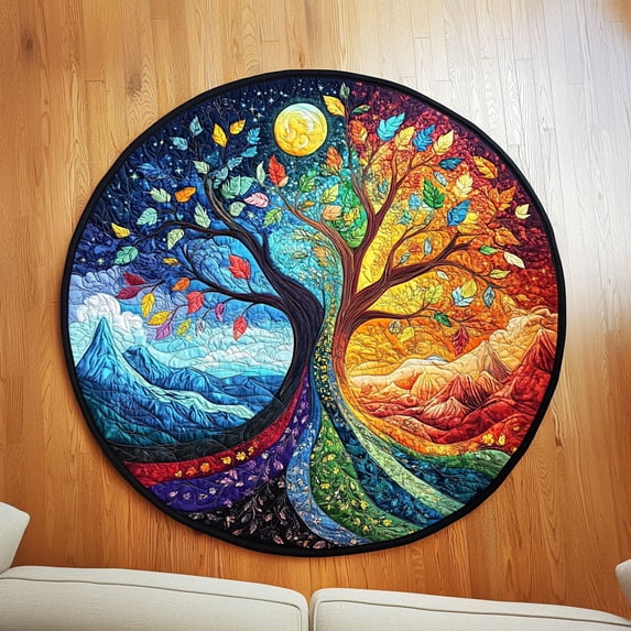 Seasonal Rounds Seasons of Serenity Quilted Round Mat, Seasonal Nature Round Floor Mat ...