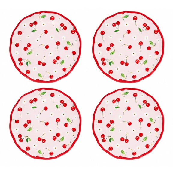 SeasonsEasy 11-Inch Melamine Dinner Plates Scalloped Round Cherry Daisy Pattern Set of 4