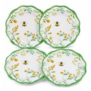 SeasonsEasy Bee & Wildflower Melamine Dinner Plates 11 Inch Scalloped Set of 4
