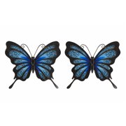 SeasonsEasy 10.75.x 9.50 inch Metal Glass Butterfly Wall Decor 2 Pack Blue Design