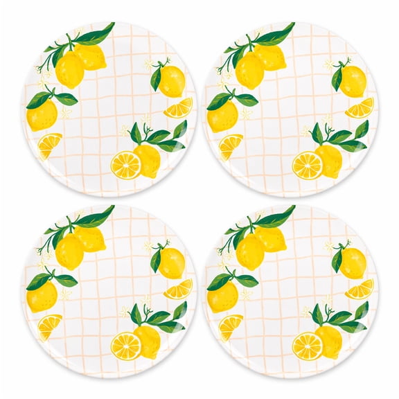 SeasonsEasy Set of 4 Lemon Melamine Salad/Appetizer Plates, 9 Inch
