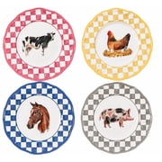 SeasonsEasy Set of 4 Melamine Dinner Plates 11 Inch Farm Animal Scalloped Edge Lightweight