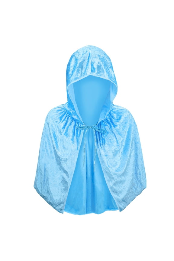 Adult Light Blue Velvet Hooded Cape Capelet - Princess FairyTale Fantasy Costume, Halloween, Elsa Cosplay, Party, Cruise