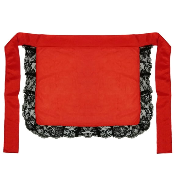 SeasonsTrading Adult/Teen Red Nurse Maid Apron with Black Lace Ruffles Costume Accessory