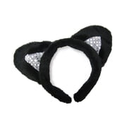 SeasonsTrading Black Plush Sequin Cat Ears Headband Costume - Halloween Cosplay