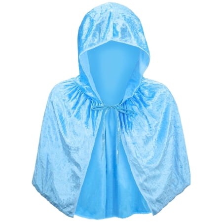 SeasonsTrading Light Blue Velvet Hooded Cape Capelet (Kds) - Princess FairyTale Fantasy Costume Halloween Cosplay Party Cruise