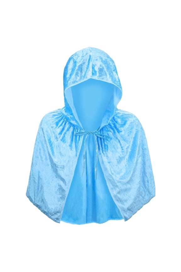 Light Blue Velvet Hooded Cape Capelet (Kds) - Princess FairyTale Fantasy Costume, Halloween, Elsa Cosplay, Party, Cruise