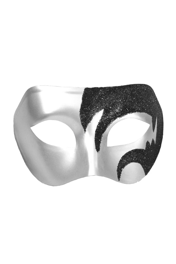 Mystic Black Glitter & Silver Venetian Masquerade Mask