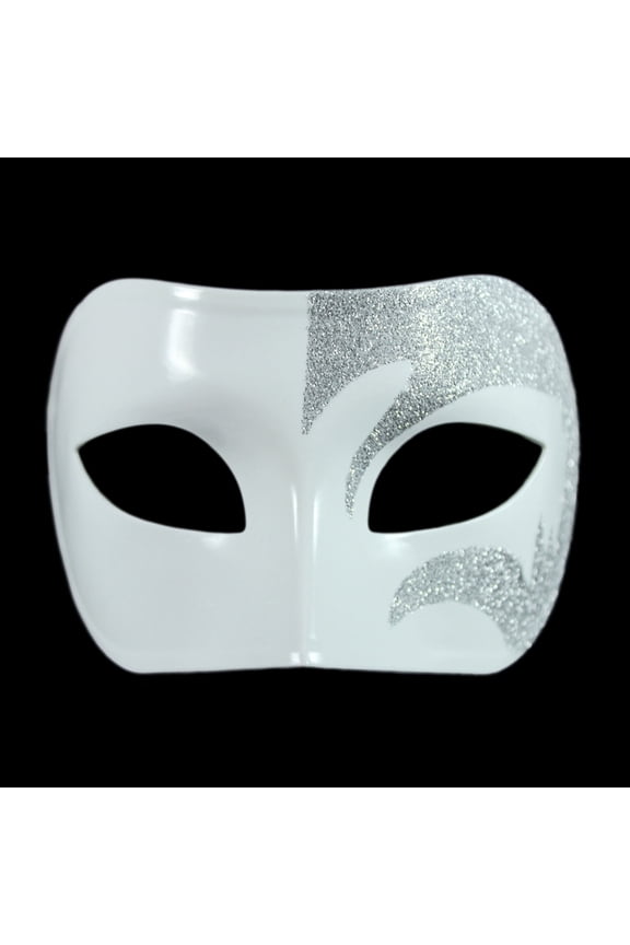 Mystic Silver Glitter & White Venetian Masquerade Mask