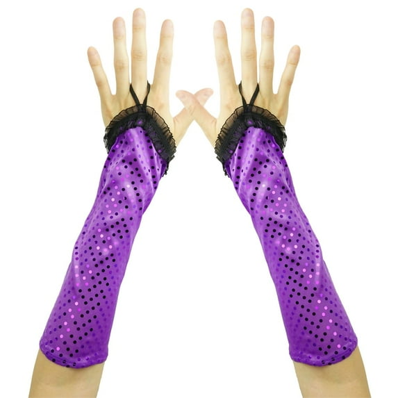 SeasonsTrading Shiny Sequin Purple Fingerless Gloves - Prom, Wedding, Evening Formal, Dance, Costume