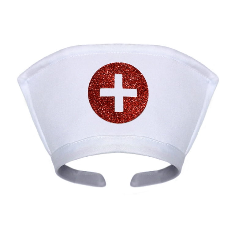SeasonsTrading White Nurse Hat Headband with Cross - Halloween