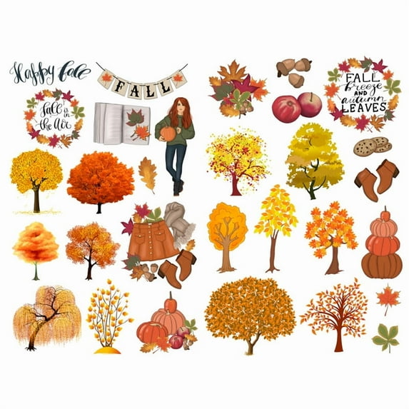 Gold Autumn Trees Aesthetic Diary Travel Journal Paper Stickers Scrapbooking Stationery School Office Art Supplies