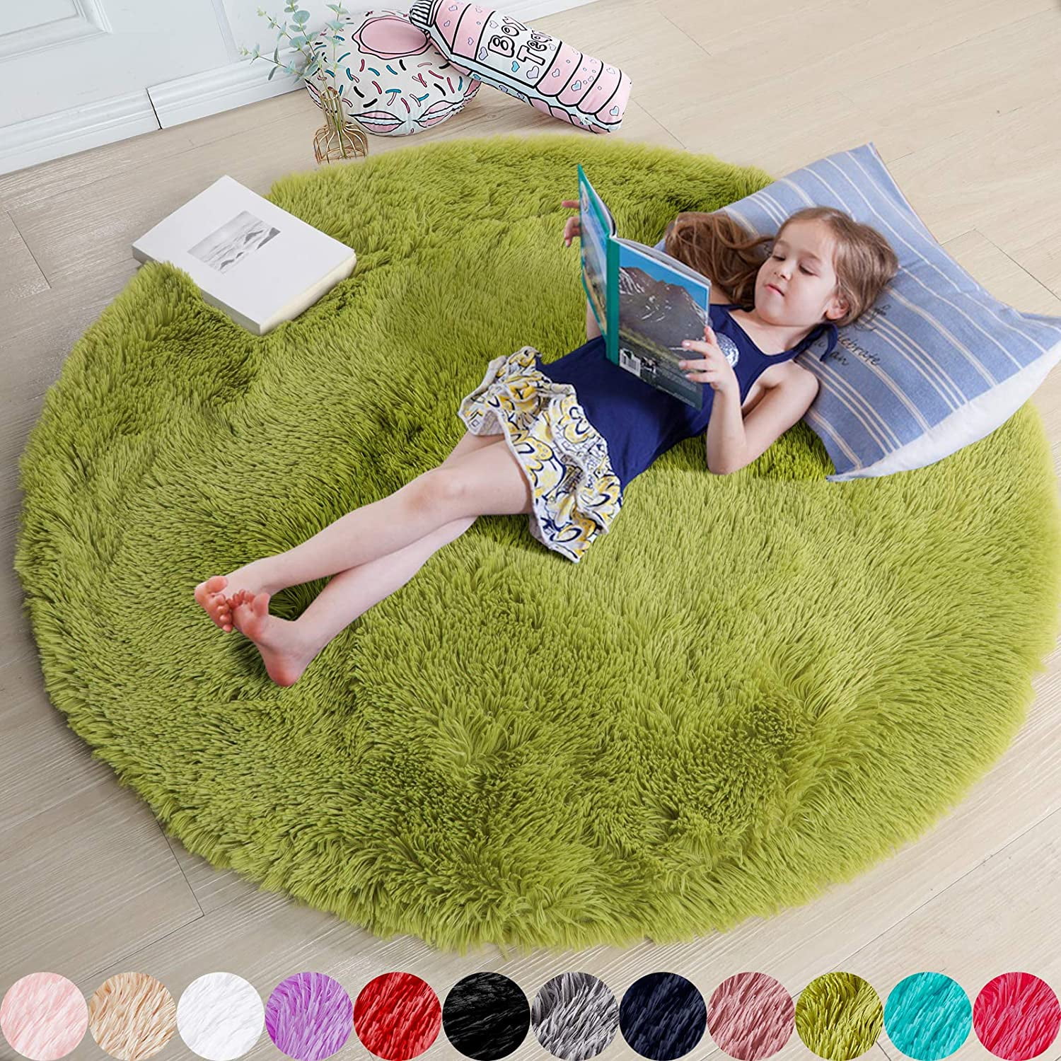 Seasonwood Area Rug for Kids;6ft Fluffy Round Rug for Bedroom Circle