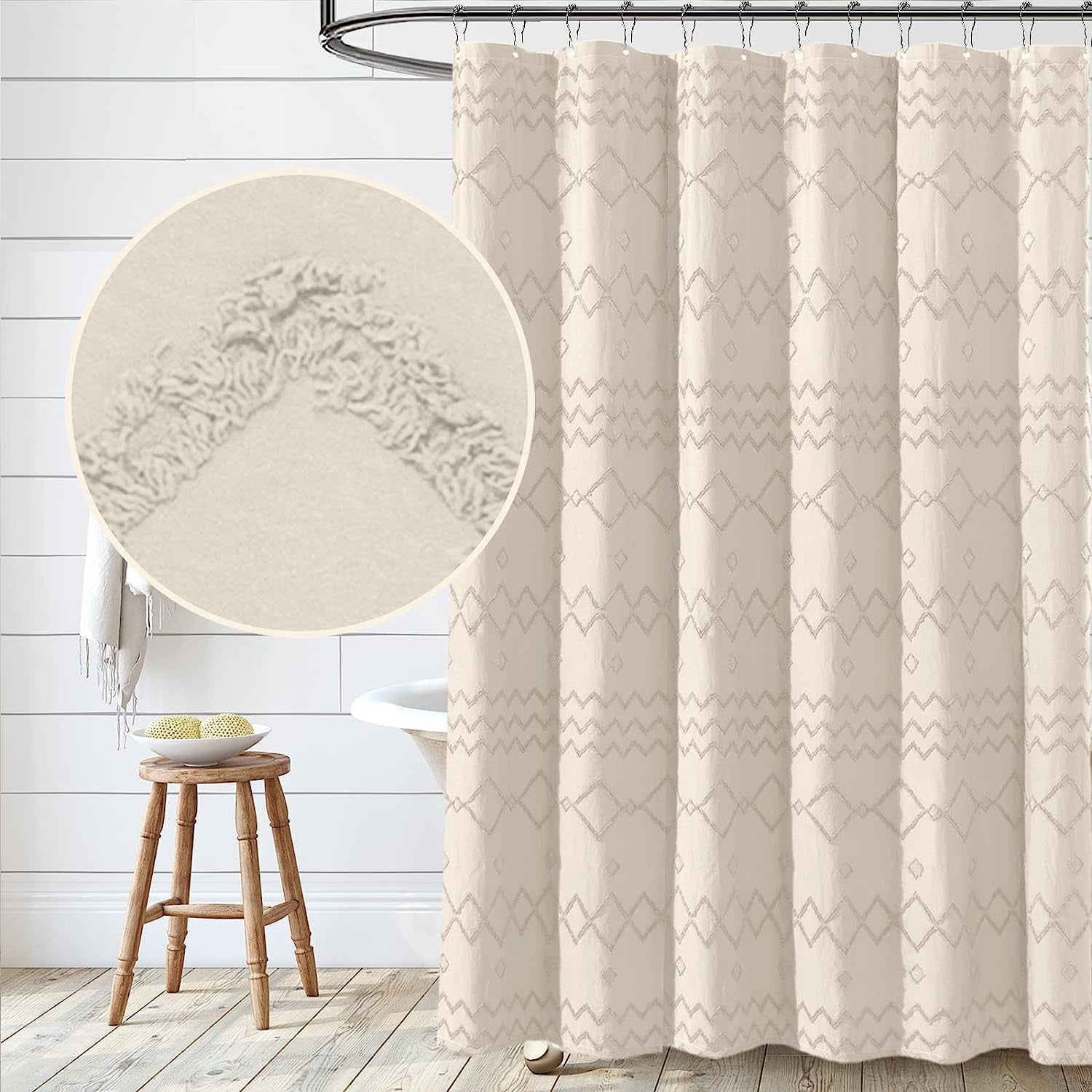 Seasonwood Beige Boho Shower Curtain Waterproof Bathroom Shower ...