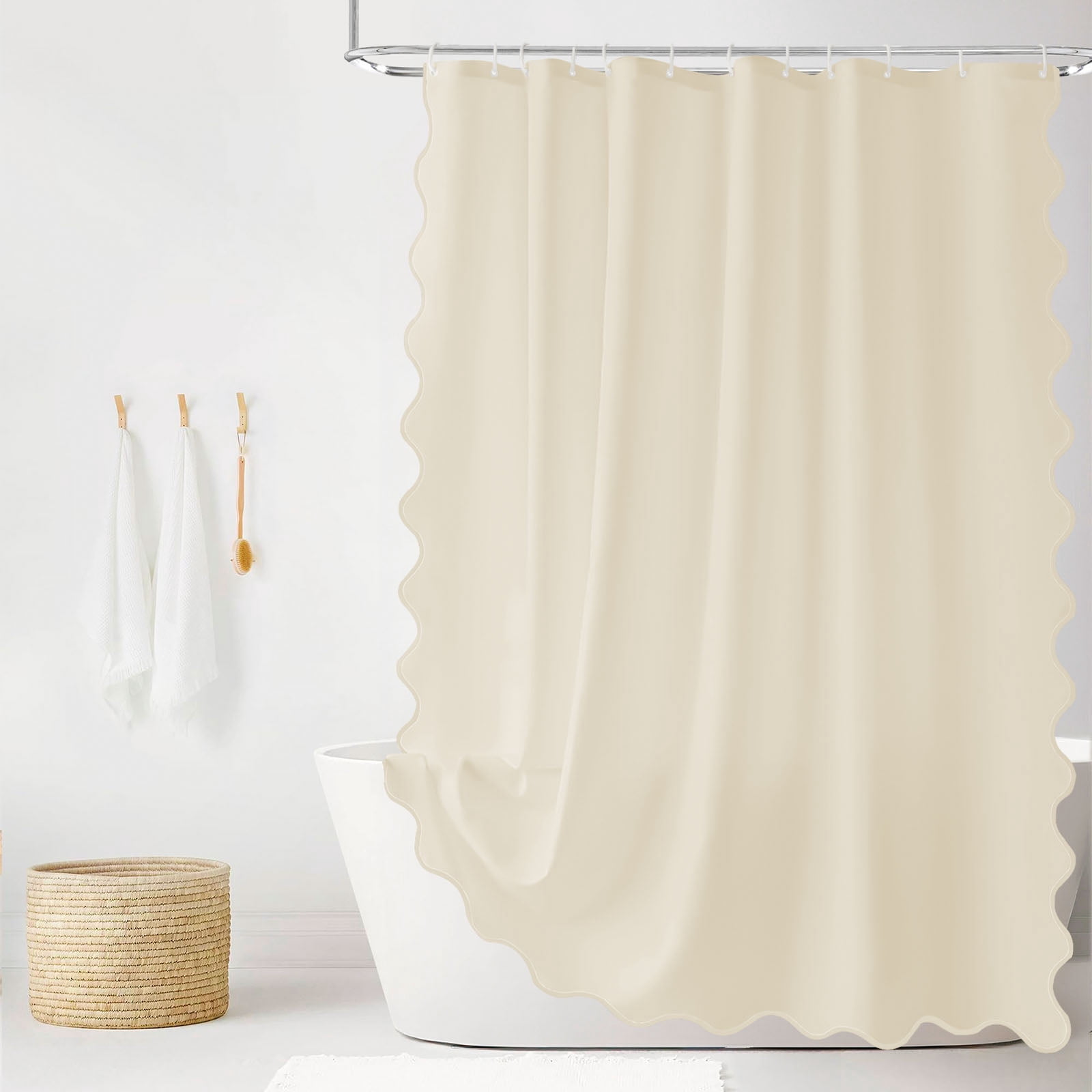 Seasonwood Beige Shower Curtain Cute Scalloped Shower Curtain,72x72