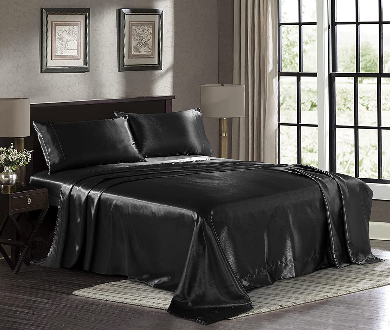 Black satin sheets deals