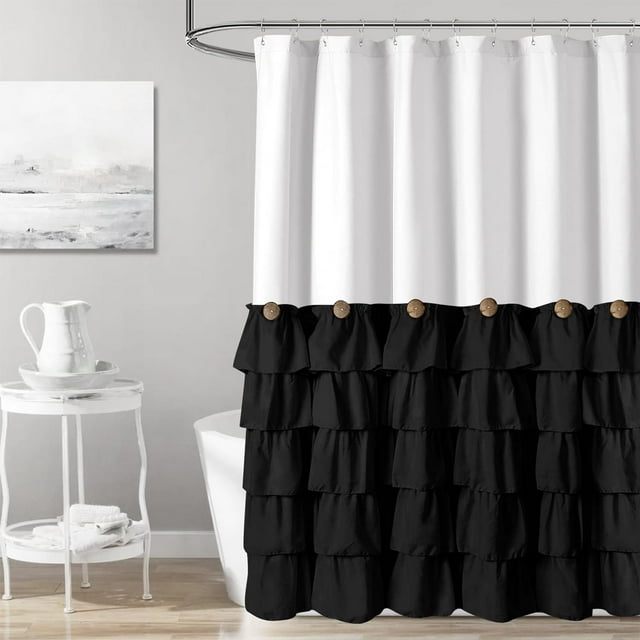 Seasonwood Black and White Farmhouse Shower Curtain with Vintage