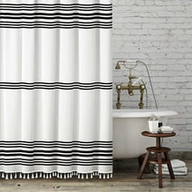 Seasonwood Black and White Shower Curtain Striped Modern Extra Long Shower Curtains 72" x 78"