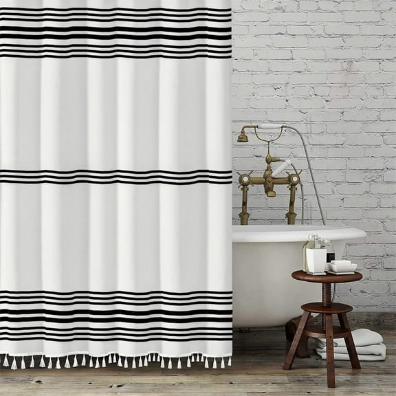 Seasonwood Black and White Shower Curtain Striped Modern Extra Long Shower Curtains 72" x 78"